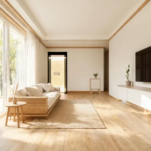 Interior rumah Scandinavian modern yang menggambarkan prinsip Lagom dalam desain rumah seimbang.